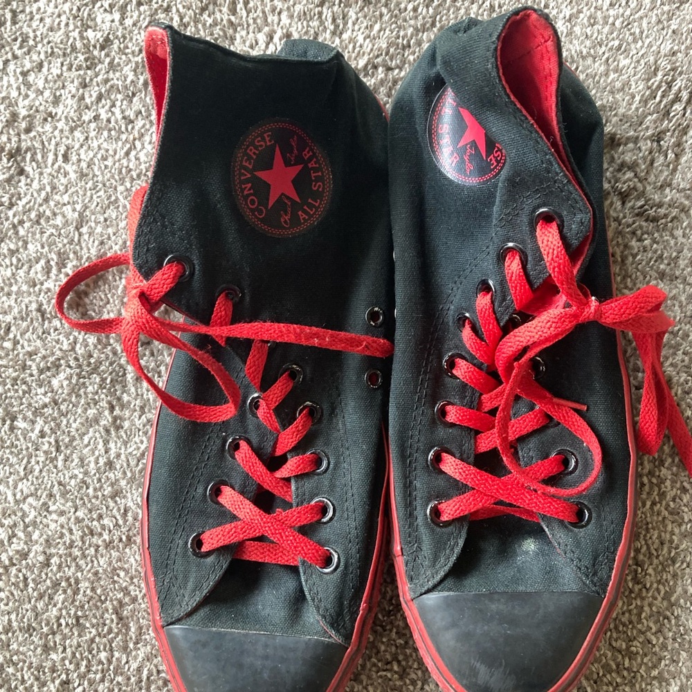 Converse Black and Red High-Top Sneakers with Star Logo